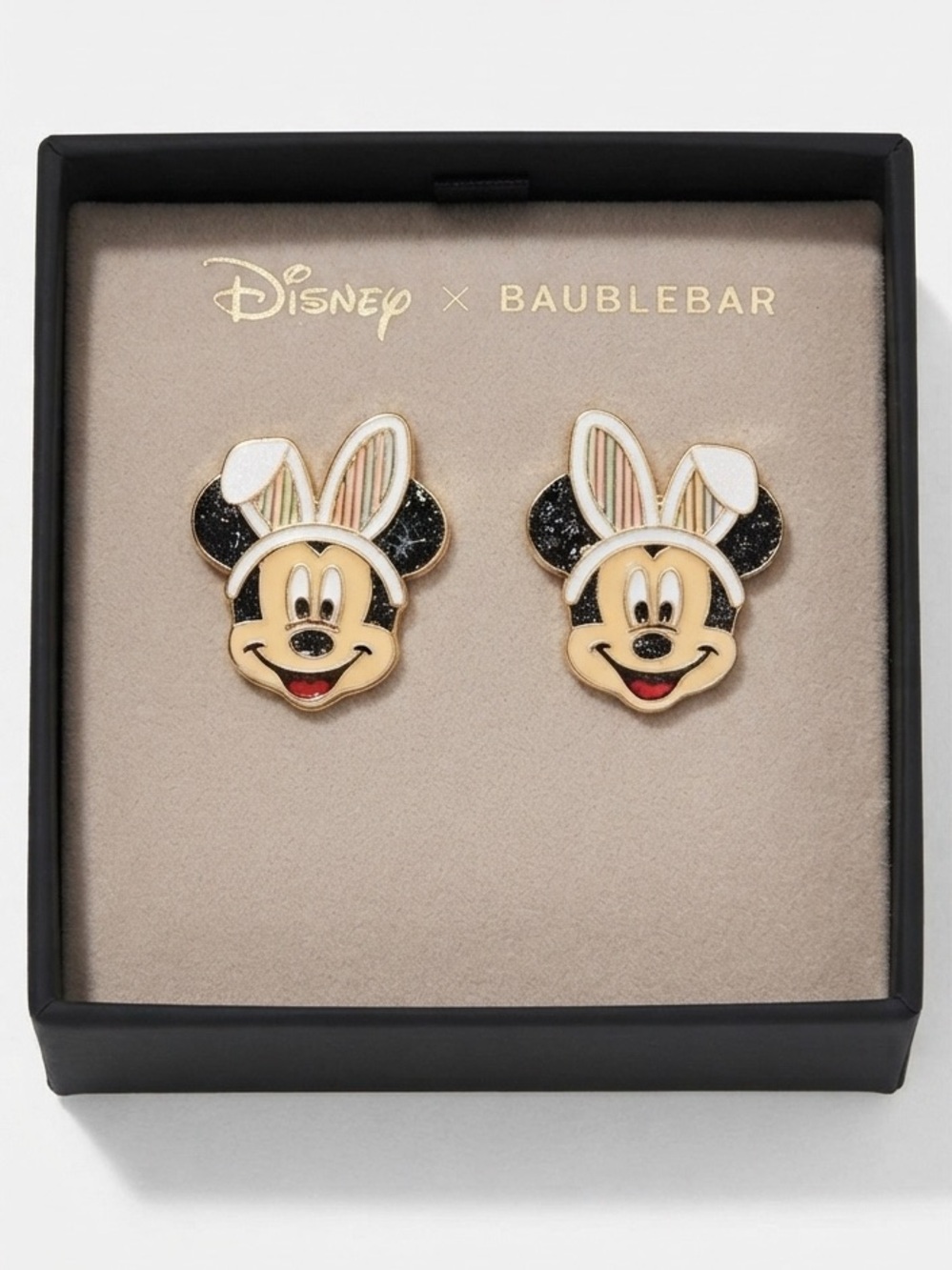 Disney x BaubleBar Mickey Mouse Easter Bunny Stud Earrings Holiday Box NWT
